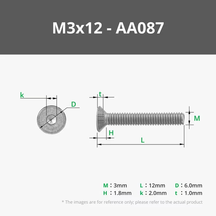 M3x12 Flat Head Cap Machine Screws (FHCS) (20pcs)