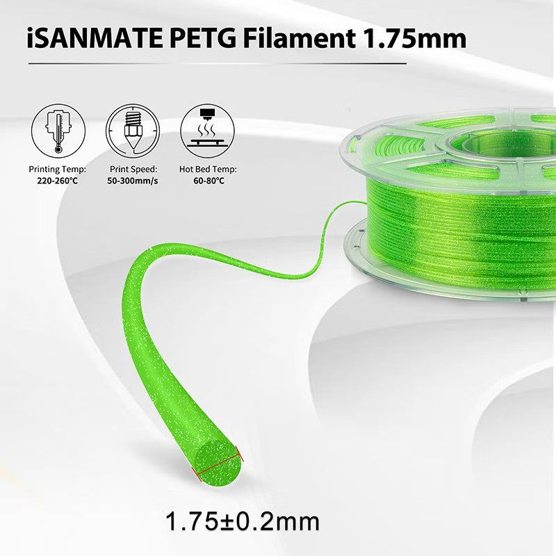 iSANMATE PETG Klar Glitter - Flu. grön - 1kg