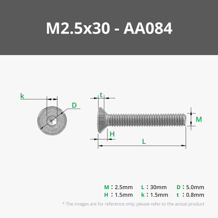 M2.5 Flat Head Cap Machine Screws (FHCS) (10pcs)