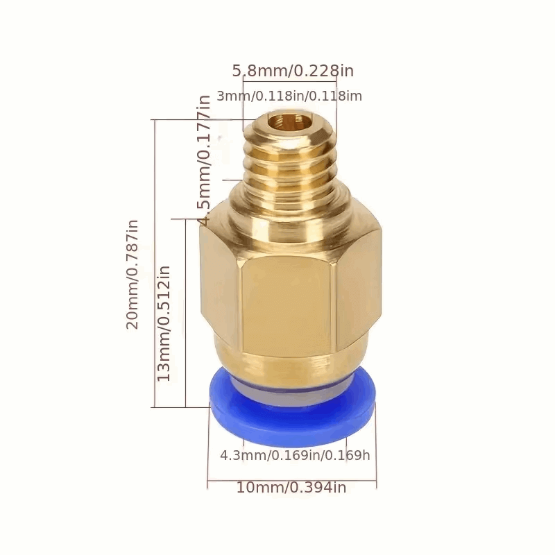 Pneufit rak koppling PC4-M6 & PC4-M10 med guldpläterad yta och blått gummi för pneumatisk anslutning