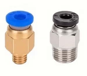 Pneufit rak koppling PC4-M6 & PC4-M10, blå och svart pneumatisk koppling med olika gängor.